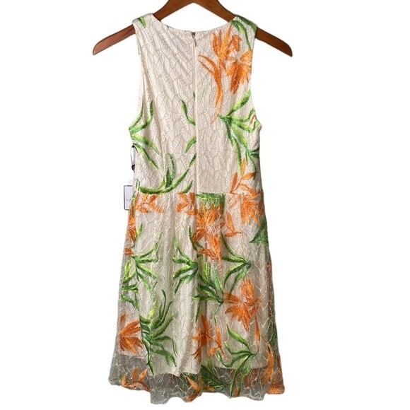 Laundry Shelli Segal Floral Embroidered A-Line Sleeveless Dress Lace Overlay - Picture 9 of 16